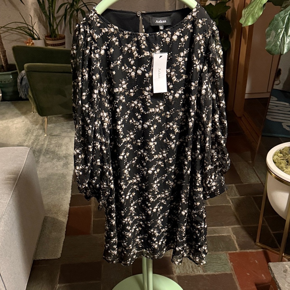 Aakaa Black and White Floral Dress